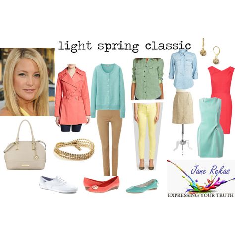 "light spring classic" by expressingyourtruth on Polyvore Light Spring Palette, Light Spring Color Palette, Crewneck Cardigan, Light Spring Colors, Spring Light, Clear Spring, Spring Palette, Spring Color Palette, Lit Outfits