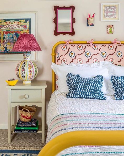 Ottoline on Instagram: “A little girls bedroom full of pattern and colour by @katharineparaviciniltd thanks for choosing our ‘Tulips of Belgravia’ fabric for the��…” Colorful Rooms, Headboard Cover, House Things, Main Bedroom, Mahogany Wood, Childrens Bedrooms, Bed Room, My New Room, Kids Decor