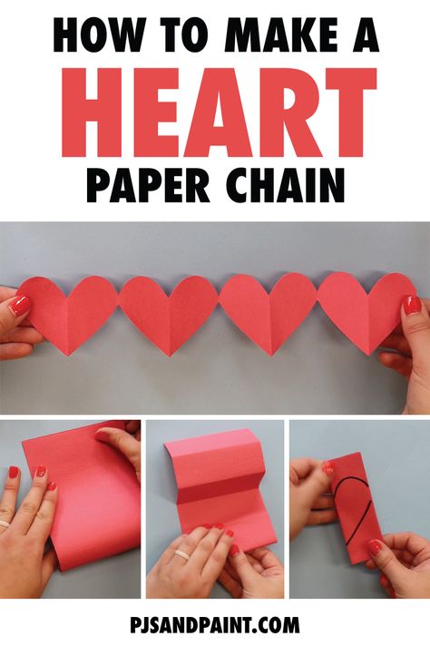 Friendship Paper Chain, Heart Chain Paper, How To Make Paper Chains, Heart Paper Chain, Construction Paper Hearts, Paper Chain Ideas, Heart Chain Craft, Paper Chain Decorations, Paper Heart Chain