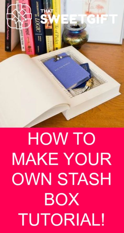 HOW TO MAKE YOUR OWN STASH BOX TUTORIAL!  May 03, 2017 By Jane 72 How to Make Your Own Stash Box Tutorial! Not all of us have a loose floorboard to hide things under, but most all of us have space for a book. With this smart, upcycle DIY, you can transform a hardcover book from your local thrift store into a secret storage compartment. Diy Book Hiding Place Secret Storage, Diy Secret Book Storage, Secret Compartment Book Diy, Diy Faux Book Storage, How To Make A Book Safe Diy, How To Make A Secret Book Safe, Book Stash Box Diy, Hidden Storage Book Box Diy, How To Make A Hidden Compartment In A Book