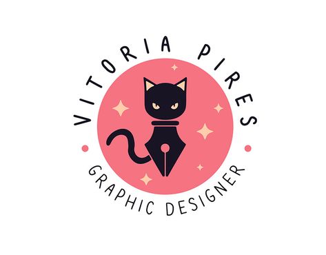 Artistic Logo Ideas, Graphic Design Logos Ideas, Logo For Illustrator, Inspiring Logo Design, Artsy Logo Ideas, Personal Logo For Graphic Designer, Personal Logos Ideas, Logo Illustration Design Ideas, Cat Business Ideas