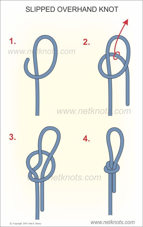 Slipped Overhand Knot Tutorial Stopper Knot Tutorial, Overhand Knot Tutorials, Handcuff Knot Tutorial, How To Tie A Loop Knot, How To Tie A Rope, How To Tie A Slip Knot, How To Make A Slip Knot, Slip Knot Tutorial, Knot Tying Tutorial