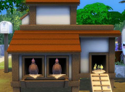 Icemunmun Sims 4 Cc, Sims 4 Chicken Coop, 4 Chicken Coop, Sims 4 Functional, Chicken Coop Ideas, Goat Shed, Sims 4 Decades Challenge, Chicken Barn, Rubber Chicken