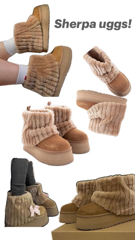 Does anyone know how I can get my hands on these please let me know Mini Sherpa Uggs, Ulta Mini Uggs, Ugg Sherpa Boots Outfit, Sherpa Uggs Outfit, Christmas List Ideas Aesthetic, Matching Winter Outfits, Sherpa Uggs, Uggs Aesthetic, Ugg Minis