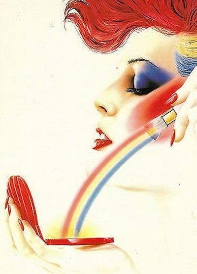 1980's ATHENA INT GREETING CARD - 'RAINBOW MAKE-UP' SYD BRAK GIRL FACE MAKE-UP Art, 80s Fashion, Hair, Syd Brak, The 1980s, Fashion Art, Rainbow, Red