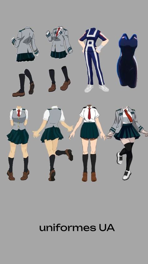 Mha Oc Template Base, U.a Uniform Bnha, Ua Uniforms, Female Base, Manga Drawing Tutorials, Character Inspired Outfits, Clothing Design Sketches, Fashion Drawing Dresses, Hero Costumes