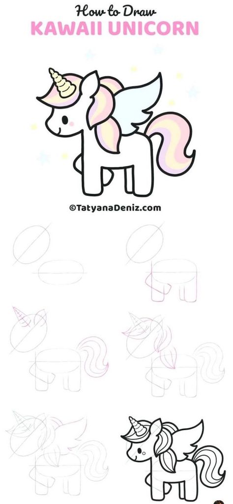 how-to-draw-kawaii-unicorn-step-by-step-diy-tutorial-easy-unicorn-drawing-in-six-steps Unicorn Art Drawing, How To Draw Unicorn, Draw Unicorn, Cute Kawaii Unicorn, Draw A Unicorn, Art And Drawing, Unicorn Drawing, Drawing Lessons For Kids, Easy Drawing Tutorial