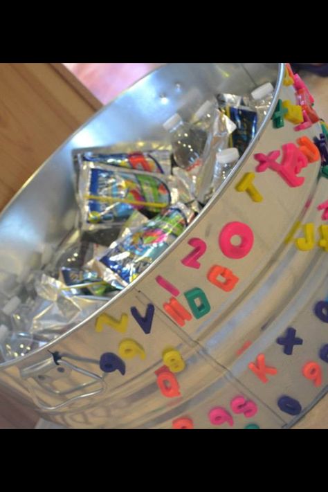 Drink Bin for ABC Birthday Party for my son Letter Themed Birthday Party, Abc Party Kindergarten, Alphabet Birthday Party Theme, Abc 123 Birthday Party Ideas, Abc Birthday Party Ideas, Alphabet Celebration, Alphabet Birthday Parties, Abc Birthday Parties, Alphabet Party