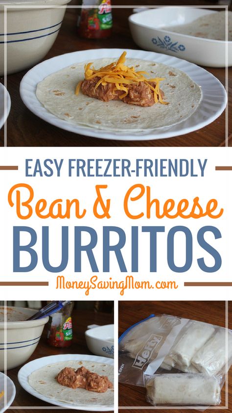 Crockpot Refried Beans, Freezer Burritos, Bean And Cheese Burrito, Homemade Beans, Freezer Friendly Meals, Freezable Meals, Burritos Recipe, Money Saving Mom, Freezer Cooking