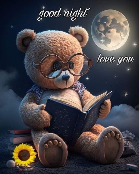 Reading Bear - Good Night, I Love You Pictures, Photos, and Images for Facebook, Tumblr, Pinterest, and Twitter Good Night Teddy Bear, Good Night Love You, Photo Ours, Cute Teddy Bear Pics, Prints For Nursery, الفن الرقمي, Teddy Bear Images, Teddy Bear Wallpaper, Bear Images