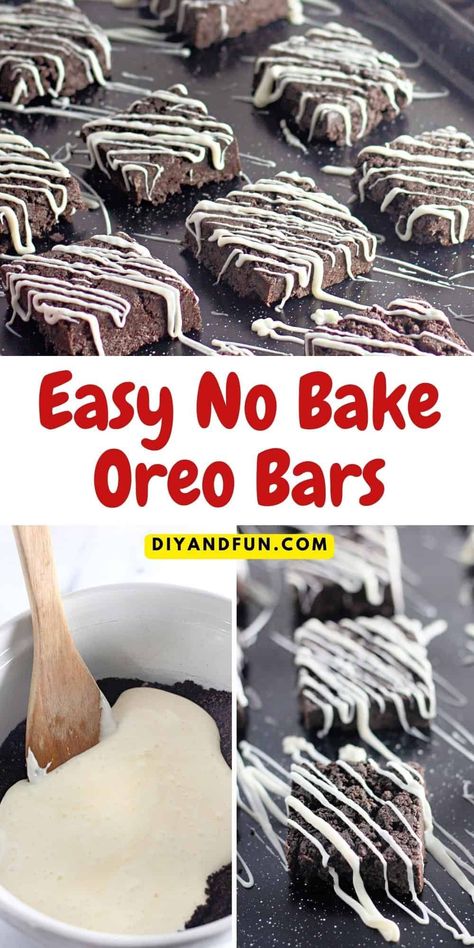 The Best Easy No Bake Oreo Bars, it takes about 10 minutes and four ingredients to turn sandwich cookies into a chocolatey dessert treat. Treats Made With Oreos, No Bake Oreo Cookies, Easy Oreo Desserts No Bake, Oreo Cookie Bars Recipes, Oreo Chocolate Bar, No Bake Bars Easy, Leftover Oreo Recipes, Easy Dessert For Bake Sale, Oreo Bars No Bake