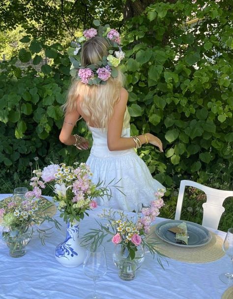 Garden Party, A Woman, White Dress, Flowers, White