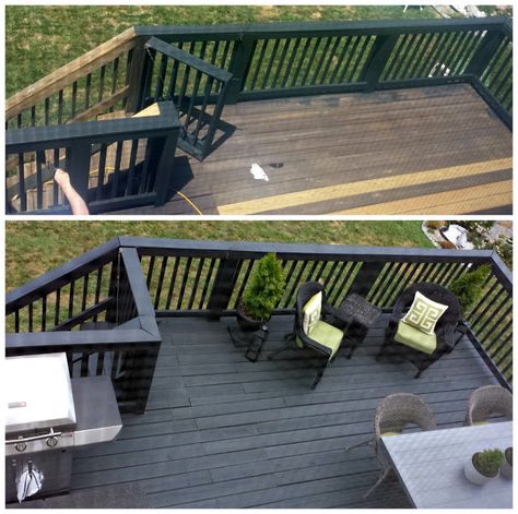 Before & After: Two-Story Black Slate Stain Deck & Repair (2015 NC) @nyclqinteriors Grey Deck Stain, Deck Stain Ideas, Stain Deck, Design Per Patio, Deck Stain, Deck Repair, Deck Makeover, Black Deck, Deck Colors