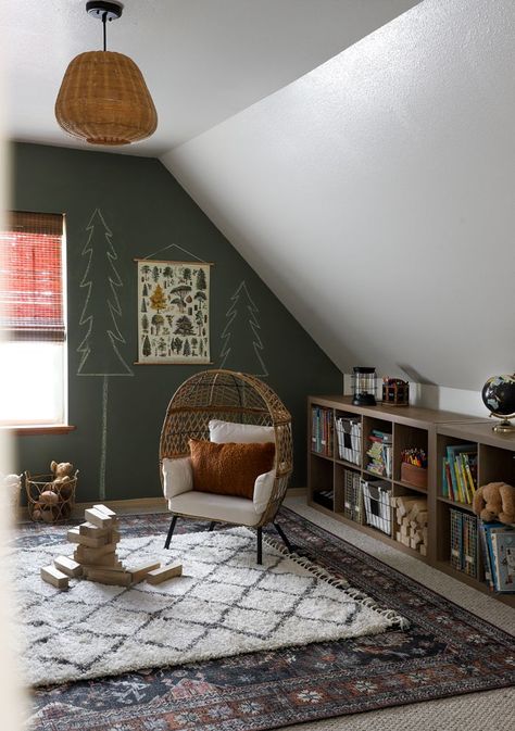 7 Favorite Room Makeovers of 2021!! - I SPY DIY Loft Area, I Spy Diy, Ikea Mirror, Attic Playroom, Room Makeovers, Cube Shelves, Green Paint Colors, Layered Rugs, Attic Bedroom