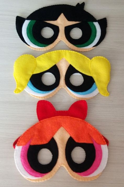 3 People Costumes, Powerpuff Kızları, Powerpuff Girls Costume, Felt Masks, The Mask Costume, Masks Halloween, Mascaras Halloween, Trio Halloween Costumes, Halloween Costumes For 3