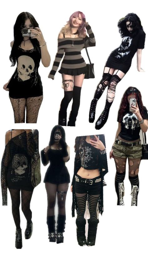 Goth Outfits Y2k, Emo Concert Outfit Ideas, Scene Goth Outfits, Hot Goth Outfit Women, Y2k Dark Outfits, Alt Outfits Women, Alternative Outfits Women, How To Dress Emo, Goth Looks Outfits