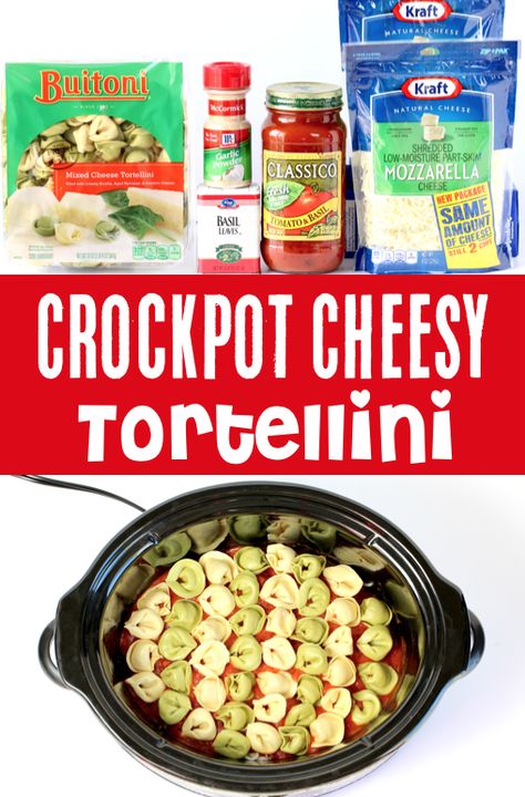 Crockpot Tortellini Recipes - Easy Simple Baked Cheesy Pasta Dish!  This is one of the EASIEST dinners you'll make all week, and always brings smiles around the table!  Go grab the recipe and give it a try! Crockpot Tortellini Recipes Slow Cooker, Crockpot Cheesy Tortellini, Cheese Tortellini Recipes Crockpot, Crockpot Tortellini Recipes, Tortellini Crock Pot, Tortellini Recipes Crockpot, Crockpot Tortellini, Crock Pot Tortellini, Cheese Tortellini Recipes