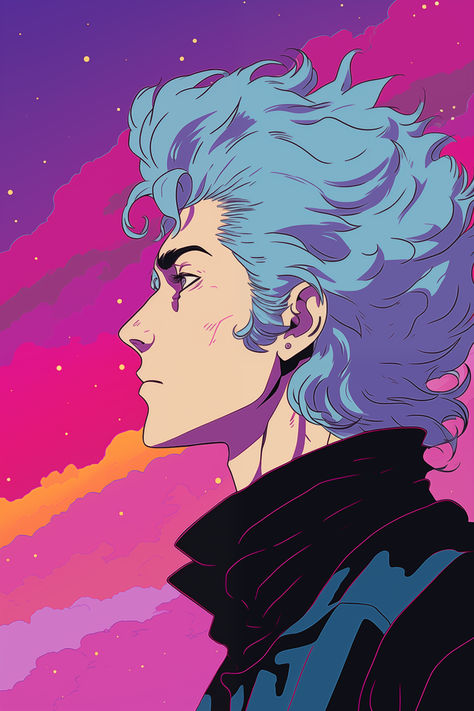 1980s anime film still + side-profile, close-up portrait, happy warlock on an exotic alien planet + style of colorful moebius, simple outlined minimalism, flat shading, soft flush, precise lines, comic art 1980s Anime, Anime Side Profile, Flat Shading, Alien Planet, Close Up Portraits, Comic Style, Side Profile, Comic Styles, Reference Images