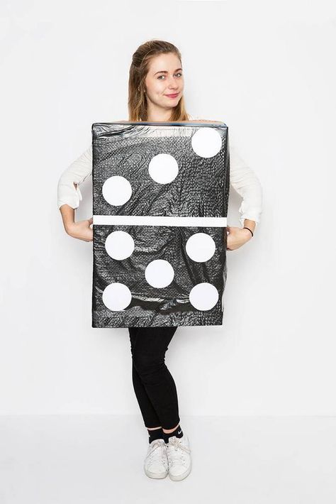 DIY Hardware Store Costumes For Halloween | Domino Domino Costume, Dominoes Costume, Affordable Halloween Costumes, Fish Costume, Picnic Table Covers, How To Store Potatoes, Easy Diy Costumes, Cheap Halloween Costumes, Costumes For Halloween