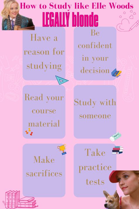 Elle Woods Workout, Elle Woods Study Tips, What Like Its Hard Elle Woods, How To Be Elle Woods, How To Be Like Elle Woods, Elle Woods Study Method, How To Study Like Elle Woods, Elle Woods Study Motivation, How To Be Organized