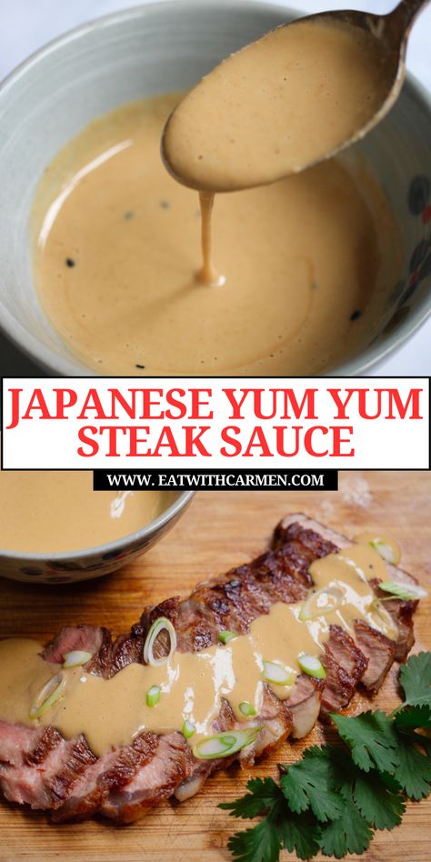 Introducing the Best Japanese Steak Sauce (ready in 5 minutes)! Elevate your Japanese steak experience with this flavorful sauce, also known as yum yum sauce. Perfect for dipping, this sauce complements a variety of dishes, from steak recipes to seafood like Japanese shrimp. Its delicious blend of flavors includes hints of sesame sauce, making it a must-have for fans of Japanese dishes. Whip up this sauce in just 5 minutes for an unforgettable dining experience! Japanese Steak Sauce Recipe, Teppanyaki Sauce, Best Steak Sauce, Japanese Shrimp, Asian Steak, Steak Sauce Recipes, Asian Steak Bites, Asian Dipping Sauce, Japanese Steak