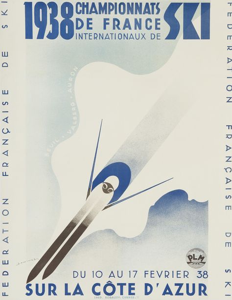 Samivel (Paul Gayet-Tancrède, 1907-1992) 1938 Championnats de France Internationaux de Ski, lithograph, 1938, condition A-, backed on linen, 31 x 24” (79 x 61 cm.), Chris Lond 1-29-19, est £2-3K Vintage Skiing Aesthetic, Winter Feast, Skiing Aesthetic, Vintage Ice Skating, Vintage Ski Posters, Venice Painting, Ski Poster, Ski Posters, Gallery Wall Inspiration