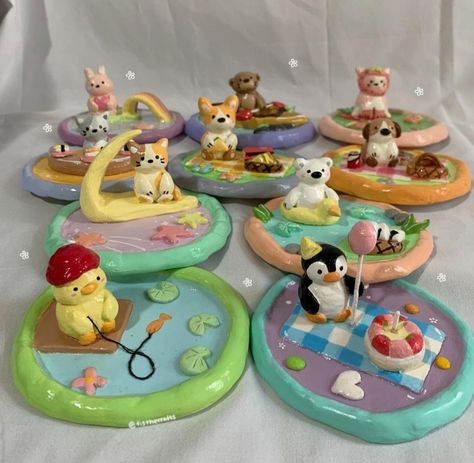 Baked Clay Crafts Ideas, Craft Ideas Painting, Air Dry Clay Dishes Diy, Cute Airdryclay Ideas, Model Magic Clay Ideas Aesthetic, Cute Clay Projects Ideas, One Piece Clay Art, Aesthetic Clay Crafts, Polymer Clay Crafts Easy