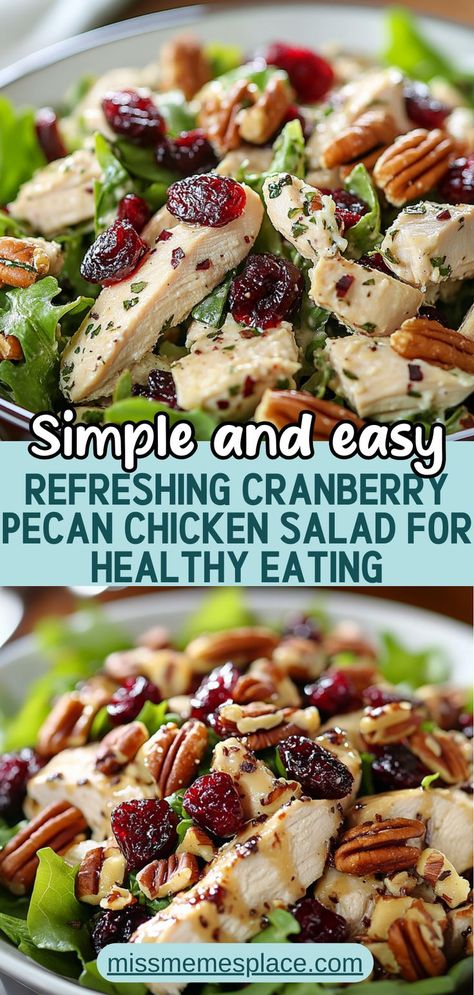 Dive into this delicious Cranberry Pecan Chicken Salad Recipe that combines tender chicken, crunchy pecans, and sweet-tart cranberries for a refreshing meal. Packed with protein and healthy fats, this salad is perfect for a light lunch or dinner. Enjoy it on its own, in a wrap, or as a sandwich filling. With ingredients like Greek yogurt for creaminess and honey for natural sweetness, this salad is both nutritious and satisfying. Ideal for potlucks or picnics Healthy Cranberry Chicken Salad, Cranberry Pecan Chicken Salad Recipe, Chicken Fruit Salad Recipe, Chicken Salads For Lunch, Waldorf Salad Recipe Chicken, Chicken Salad With Cranberries And Pecan, Lifewithjanet.com Recipes, Baked Chicken For Salads, Crockpot Chicken Salad Recipe