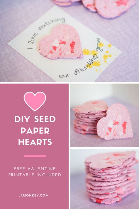 DIY Recycled Valentine Seed Cards with Flower Paper Hearts Seed Paper Diy, Printable Hearts, Valentines Day Cards Diy, Candy Valentines, Candy Kids, Saint Valentin Diy, Flower Seed Paper, Valentines Bricolage, Valentines Candy