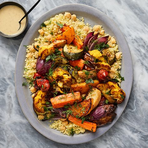 Vegetable Couscous Recipes, Roasted Vegetable Couscous, Couscous Dishes, Grains Recipes, Moroccan Vegetables, Vegetable Couscous, Healthy Dinner Recipe, Roasted Vegetable Recipes, Couscous Recipes