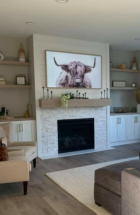 Pellet Stove Ideas, Celebration Painting, Black Mantle Fireplace, Black Brick Fireplace, Easy Decor Ideas, Black Mantle, Built In Around Fireplace, Valentine's Day Celebration, Built In Shelves Living Room