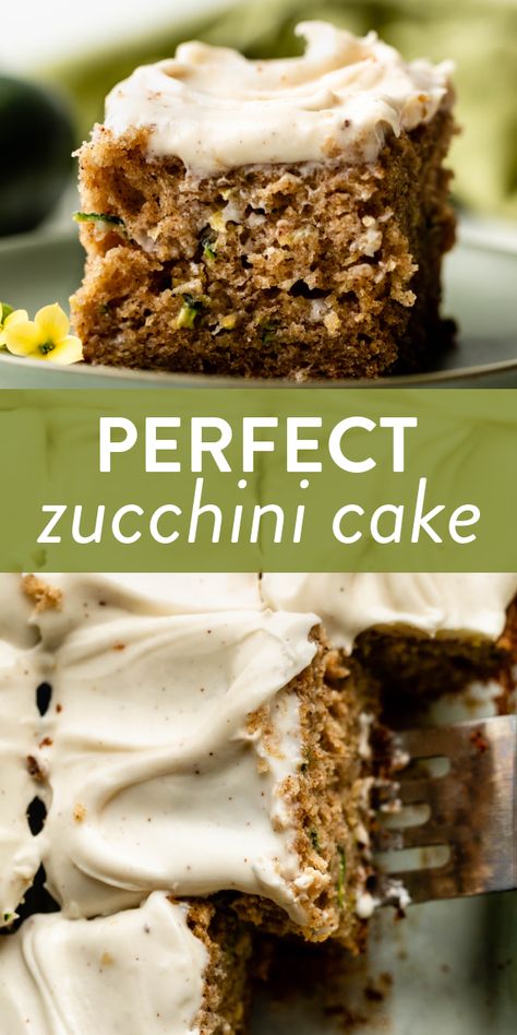 This easy zucchini cake comes together quickly. You'll love the cinnamon and brown sugar flavors paired with the soft and moist texture. #cake #zucchini #brownbutter #sweettreats Pie, Easy Zucchini Cake Recipes, Sour Cream Zucchini Cake, Zucchini Baking Recipes Desserts, Deserts Using Zucchini, Chocolate Zucchini Recipes Dessert, Zucchini Cake With Brown Butter Frosting, Zucchini Fruit Cake, Zucchini Cinnamon Cake