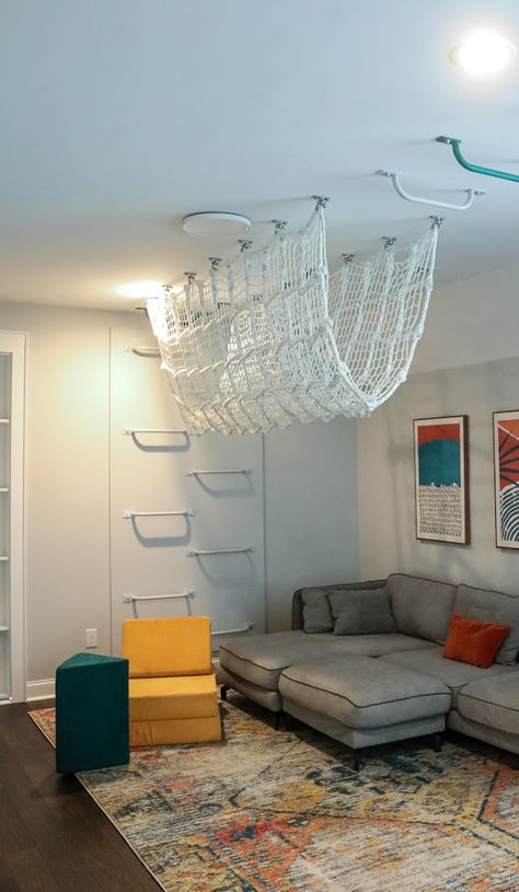 Shop — Wild Child Custom Playroom Design Hanging Nets Ceilings, Monkey Bars In Bedroom Diy, Monkey Bars Basement, Playroom Tunnel, Slide Into Basement, Playroom Ceiling Decor, Cargo Net Loft, Where The Wild Things Are Playroom, Playroom Monkey Bars