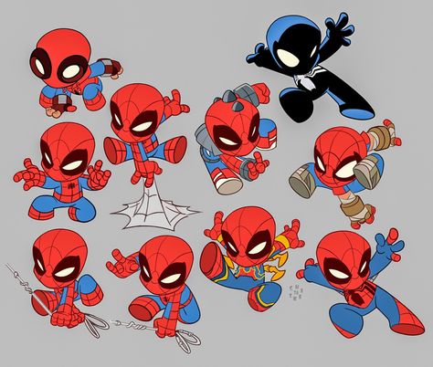 Chibi Superhero, Chibi Spiderman, Spiderman Poses, Chibi Marvel, Marvel Comics Vintage, Deadpool Art, Marvel Drawings, Spiderman Artwork, Creative Drawing Prompts