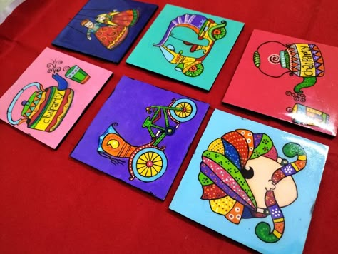 Tea coaster,mini  painting Tea Costers Design Diy, Rajasthani Painting On Canvas, Tea Costers Painting, Rajasthani Art Paintings Canvases, Tea Coasters Painting, Rajasthani Art Design, Rajasthani Wall Art, Painting Rajasthani, Coaster Design Ideas