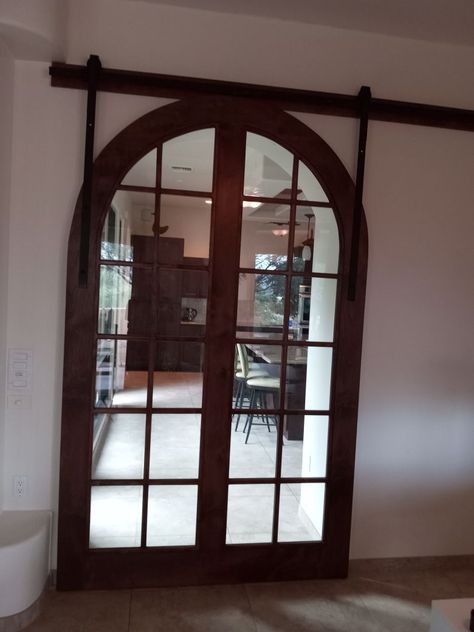 Spanish Sliding Doors, Exterior Doors With Glass, Living Room Entertainment Center, European Cottage, Sliding Doors Interior, Living Room Entertainment, Arched Doors, Arched Windows, Entrance Doors