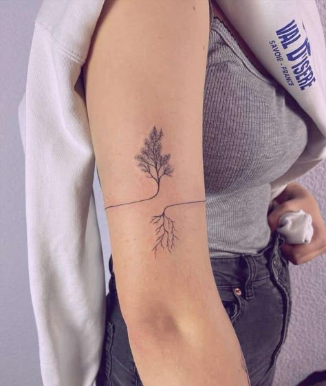 Unexpected Tattoo, Woman Tree Tattoo, Tree Ring Tattoo, Tattoo Vision Board, Woman Tree, Contemporary Tattoo, Tattoos And Their Meanings, Roots Tattoo, Earthy Tattoos