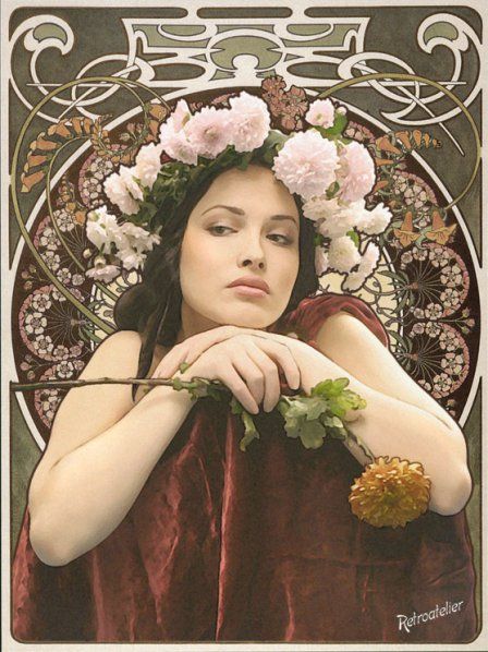 Retro Atelier | flightlessboyds Architecture Art Nouveau, Illustration Art Nouveau, Jimmy Johns, Mucha Art, Alfons Mucha, Art Nouveau Illustration, Creation Photo, Flowers In Her Hair, Fantasy Photography