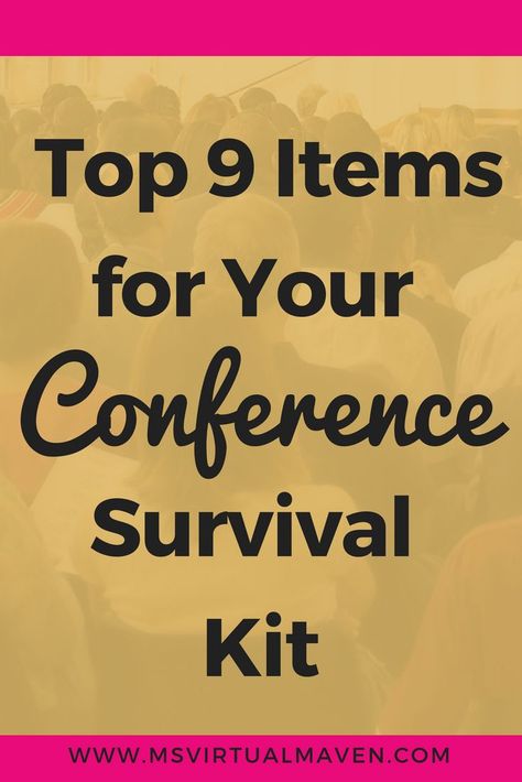 Even though conferences are exciting and information packed, you need a conference survival kit to get you successfully through the many hours of socializing and networking. Here are the 9 items you need to survive your next conference. #conference #professional #entrepreneur #traveltips #business Post Conference Nursing Ideas, Conference Bags Ideas, Mun Conference Tips, Planning A Conference, Meeting Survival Kit, Pinners Conference, Conference Bags, Work Conference, Conference Planning