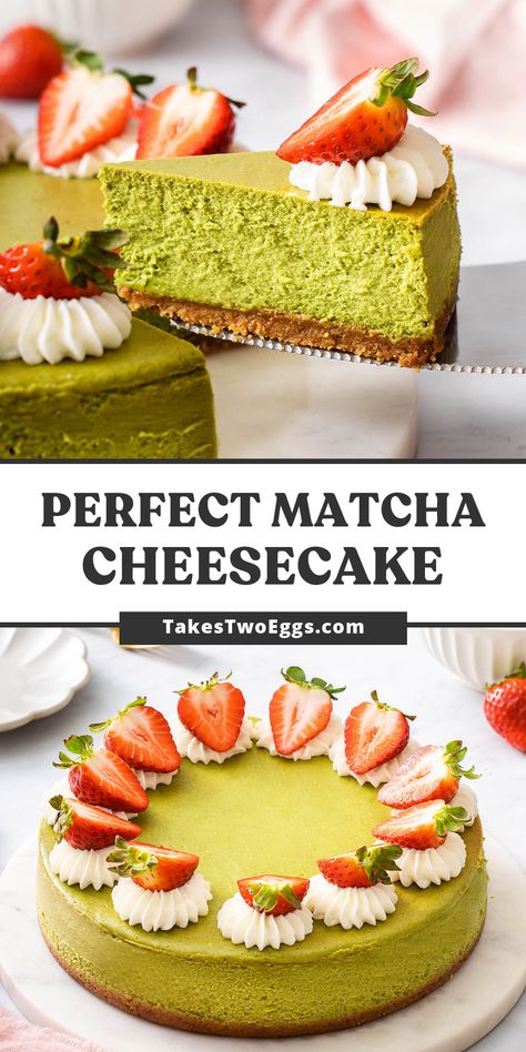 Smooth, velvety, and packed with rich matcha flavor, this matcha cheesecake is the most decadent dessert. This foolproof matcha cheesecake recipe will guide you to make the most delicious green tea cheesecake you have ever tasted. Matcha Tart, Matcha Recipe Baking, Matcha Cheesecake Recipe, Tea Cheesecake, Green Tea Cheesecake, Matcha Dessert Recipes, Matcha Baking, Cheescake Recipe, Matcha Green Tea Recipes