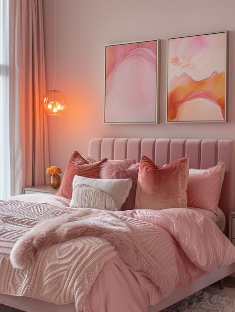 Pink Bedroom Wall Ideas, Pink Wall Bedroom Ideas, Daughter Bedroom Ideas, Neutral Pink Bedroom, Adult Pink Bedroom, Modern Pink Bedroom, Pink And Gold Bedroom, Cosy Bedroom Decor, Rainbow Picnic