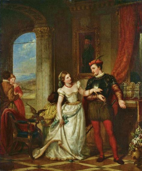 1865, Portia And Bassanio; from The "Merchant Of Venice" - Henry Peters Gray (1819 -1877). oil on canvas. Historic Dresses, Merchant Of Venice, Century Painting, Historic Art, The Merchant Of Venice, Paper Toy, Elements Of Art, Historical Society, Art Reproductions