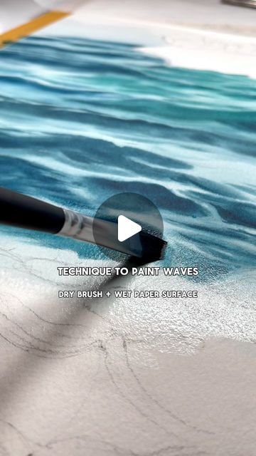 Painting Of Ocean Waves, Watercolour Water Painting, Watercolour Wet On Wet Painting, How To Paint Waves Watercolor, Watercolour Painting Videos, Dry Paint Drawing, Watercolor Ocean Tutorial, Watercolor Ocean Painting, How To Paint The Ocean