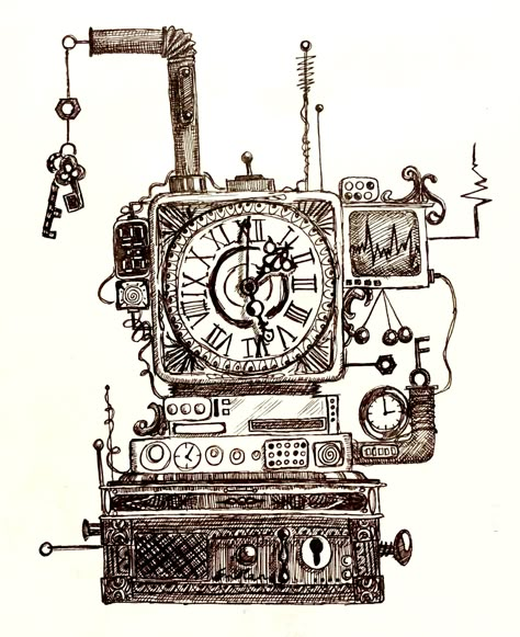 Machine Drawing, Time Machine Drawing, Flying Machine Drawing, Steampunk Art Drawing Sketches, Mechanical Objects Drawing, Time Machine, Steampunk Pencil Drawings, Steampunk Line Art, Steampunk Art Drawing