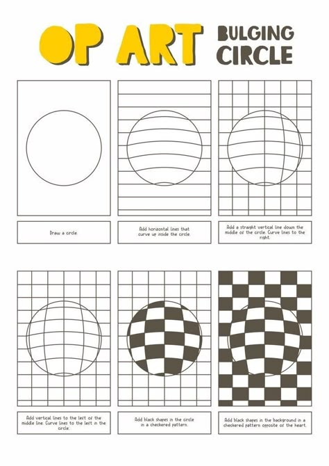 Middle School Op Art Projects, Art Class Drawing Ideas Middle School, Arts And Crafts Worksheets, Op Art Lessons Elementary, Graphic Pen Art, Op Art Middle School, Co-op Art Class Ideas, Art Class Worksheets, Op Art Lessons Step By Step