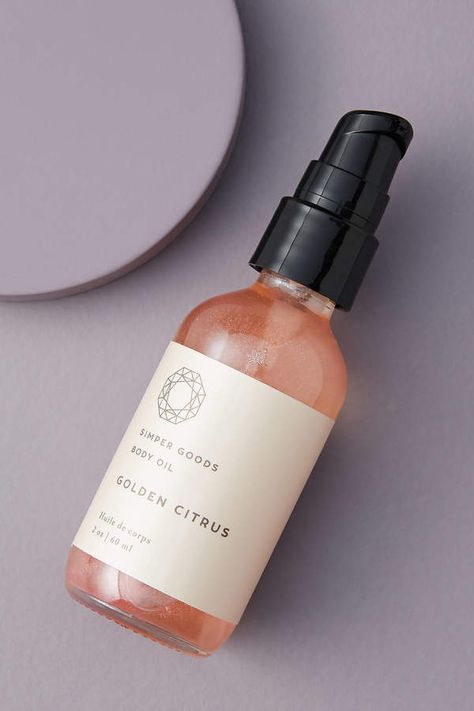 Simper Goods Body Oil, 2 oz., #Anthropologie, commission link Oil Bottle Packaging, Body Oil Packaging, Massage Oil Bottle, Massage Oils Recipe, Best Body Oil, Wild Orange Essential Oil, Oil Packaging, Ginger Essential Oil, Skincare Packaging