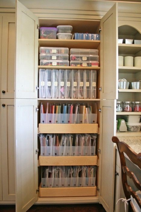 Frugal Storage Ideas for Small Homes: Creative, Unique Organization Methods Scrapbook Storage, Scrapbook Organization, Dream Craft Room, Cheap Storage, Craft Room Design, Scrapbook Room, Office Crafts, Craft Room Storage, Craft Room Office