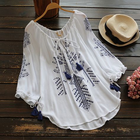 Cupshe Ramble Tamble Tassel Embroidered Top Áo Blu, Mode Tips, Frock Fashion, Bohemia Style, Casual Wear Dress, Indian Gowns Dresses, Stylish Dresses For Girls, Teen Fashion Outfits, Embroidered Top