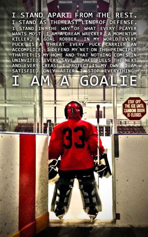 Goalie Quotes, Hockey Tattoo, Field Hockey Goalie, Hockey Bedroom, Hockey Room, Hockey Tournaments, Hockey Party, Hockey Birthday, Hockey Quotes