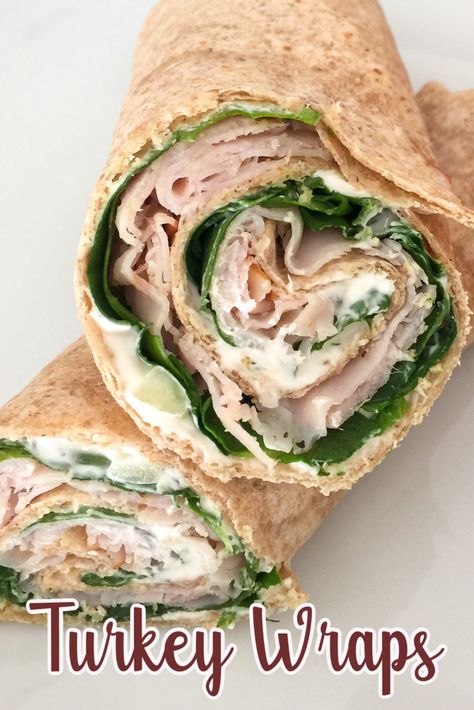 These Crunchy Turkey Spinach Wraps will be a favorite by everyone in your house. Made with whole-wheat tortillas, cream cheese, fresh spinach and turkey breast, it is a meal you can feel good about too! #organizedisland #turkeyspinachwraps #lunchrecipes #easyturkeywraps #recipes #turkeywraps Turkey Wrap Meal Prep, Spinach Wrap Ideas Healthy, Healthy Sandwich Wraps, Make Ahead Wraps, Spinach Lunch Ideas, Sandwich Wrap Ideas, Lunch Meat Wraps, Turkey Wrap Recipes, Spinach Sandwich